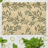 Groene Olijfboomtak Mediterraan Patroon Theedoek (Gevouwen)