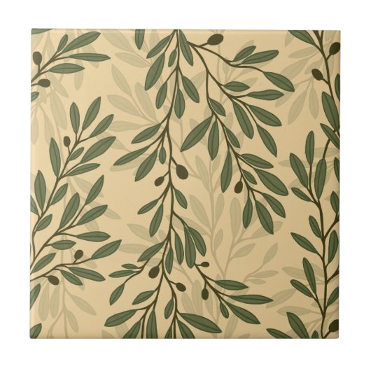 Groene Olijfboomtak Mediterrane bladeren HD Tegeltje (Voorkant)