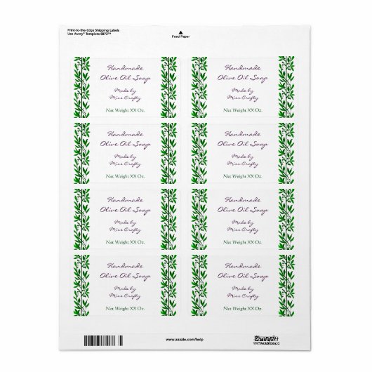 Groene olijfolie laat aangepaste zeeplabels op etiket (Full Sheet)