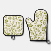 Groene Olijfolie Ovenwant & Pannenlap Set (Voorkant)