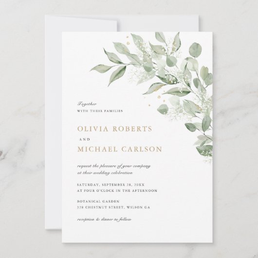 Groene Olijftak Baby's Breath Bruiloft Kaart (Voorkant)