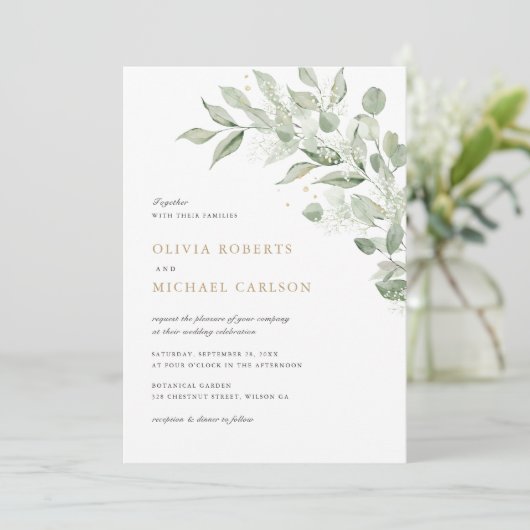 Groene Olijftak Baby's Breath Bruiloft Kaart (Staand voorkant)