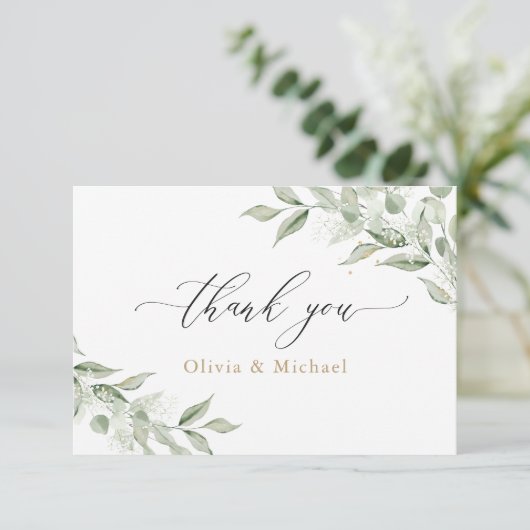 Groene Olijftak Baby's Breath Gouden Huwelijk Bedankkaart (Staand voorkant)