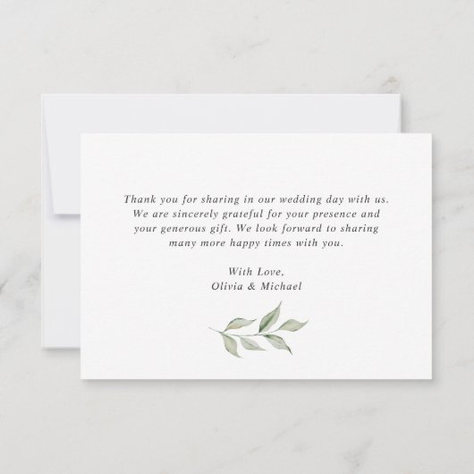 Groene Olijftak Baby's Breath Gouden Huwelijk Bedankkaart (Achterkant)