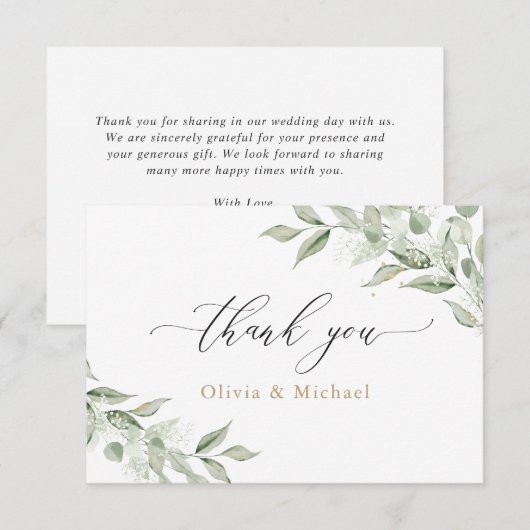 Groene Olijftak Baby's Breath Gouden Huwelijk Bedankkaart (Voorkant / Achterkant)
