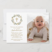 Groene olijftak en goud | Fotobaptisme Kaart (Voorkant)