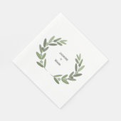 Groene olijftak krans personaliseren servet (Hoek)