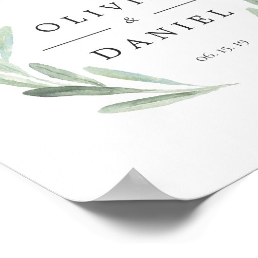 Groene olijftak met welkomstbruiloft poster (Hoek)