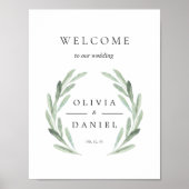 Groene olijftak met welkomstbruiloft poster (Voorkant)