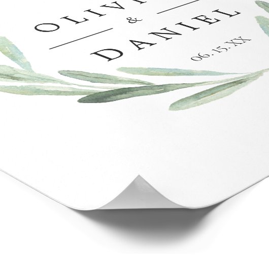 Groene olijftak met welkomstbruiloft poster (Hoek)