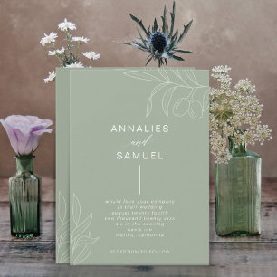 Groene olijftak Modern Stylish Wedding Kaart