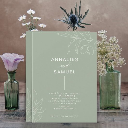 Groene olijftak Modern Stylish Wedding Kaart