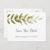 Groene Olijftak Trouw Save The Date Ansichtkaart Aankondigingskaart (Voorkant / Achterkant)