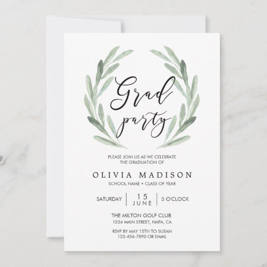 Groene olijftak Wreath Graduation Party Kaart (Voorkant)