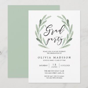 Groene olijftak Wreath Graduation Party Kaart