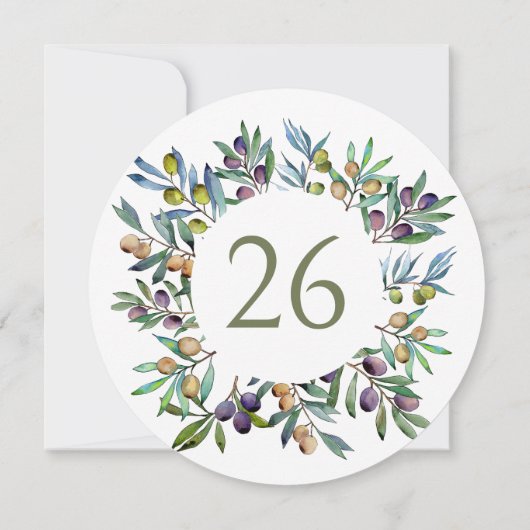 Groene Olijftakken Toscaanse Cirkel Tafelnummer (Achterkant)