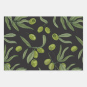 Groene olijven en bladeren inpakpapier vel (Voorkant)