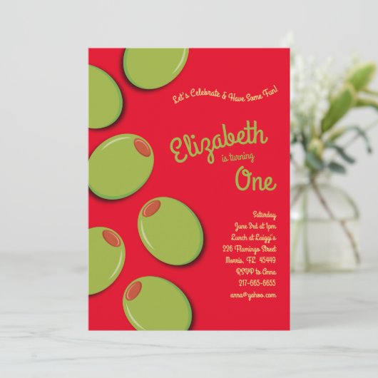 Groene Olijven Kind 1e Verjaardagsfeest Kaart (Staand voorkant)