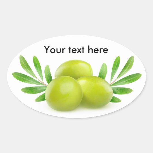Groene olijven met decoratieve takken ovale sticker (Voorkant)