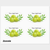 Groene olijven met decoratieve takken ovale sticker (Vel)