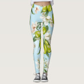 Groene olijven White Floral Patterned | LEGGINGS (Voorkant)