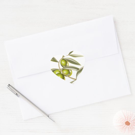 Groene olijventak hart sticker (Envelop)