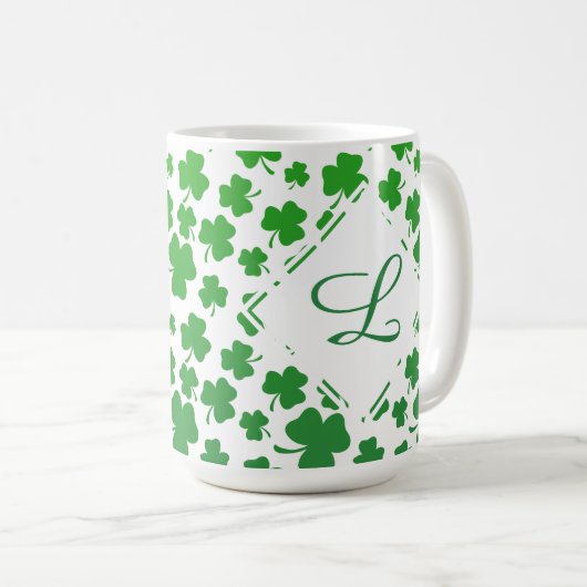 Groene Ombre 3-blad klaver Shamrock patroon Koffiemok (Voorkant rechts)