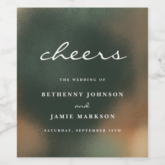 Groene ombre Boho - minimalistisch etiket voor wed (Enkel label)