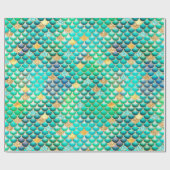 Groene Ombre-Folie en gouden Glitter Mermaid Scale Cadeaupapier (Vlak)