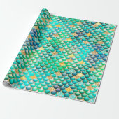 Groene Ombre-Folie en gouden Glitter Mermaid Scale Cadeaupapier (Uitgerold)