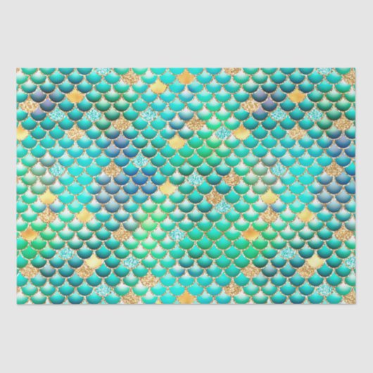 Groene Ombre-Folie en gouden Glitter Mermaid Scale Tissuepapier (Voorkant)