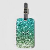 Groene Ombre Glitter Effect Monogram Initialen Bagagelabel (Voorkant (verticaal))