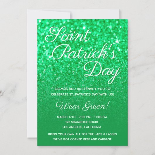 Groene Ombre Glitter St. Patrick's Day Feest Kaart (Voorkant)