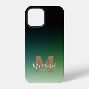 Groene Ombre Gouden Monogram iPhone 12 Hoesje