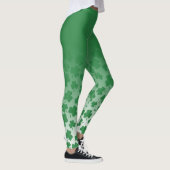 Groene Ombre & Groene Shamrock Patroon Over Wit Leggings (Rechts)