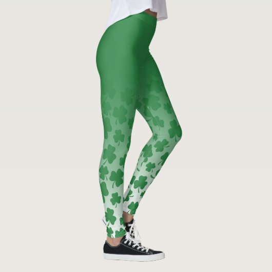 Groene Ombre & Groene Shamrock Patroon Over Wit Leggings (Rechts)