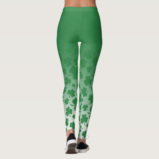 Groene Ombre & Groene Shamrock Patroon Over Wit Leggings (Achterkant)
