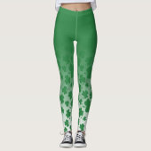 Groene Ombre & Groene Shamrock Patroon Over Wit Leggings (Voorkant)