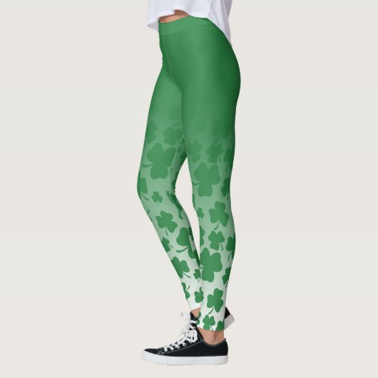 Groene Ombre & Groene Shamrock Patroon Over Wit Leggings (Links)