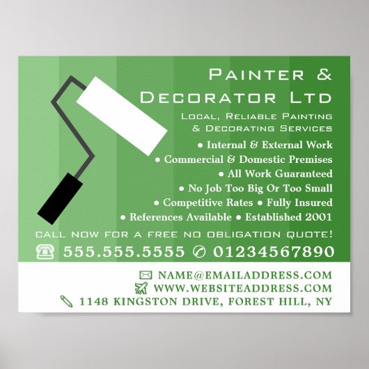 Groene ombre & Paint Roller, schilder & decorator Poster (Voorkant)