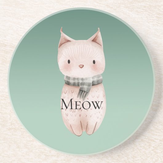 Groene Ombre Roze Kat Zandsteen Onderzetter (Voorkant)