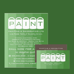 Groene ombre, verf emmers, schilder en decorator visitekaartje