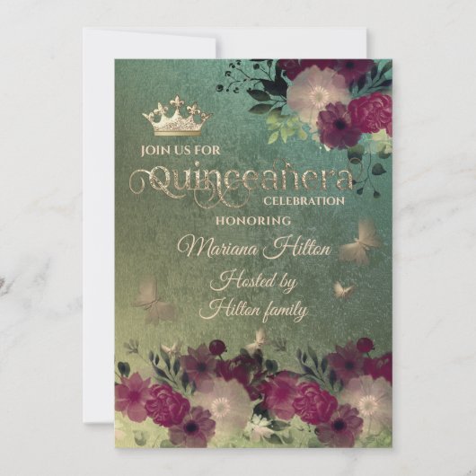 Groene ombre vlinder bloementuin Quinceañera Kaart (Voorkant)