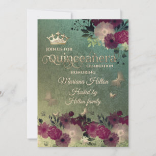 Groene ombre vlinder bloementuin Quinceañera Kaart