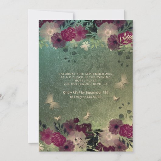 Groene ombre vlinder bloementuin Quinceañera Kaart (Achterkant)