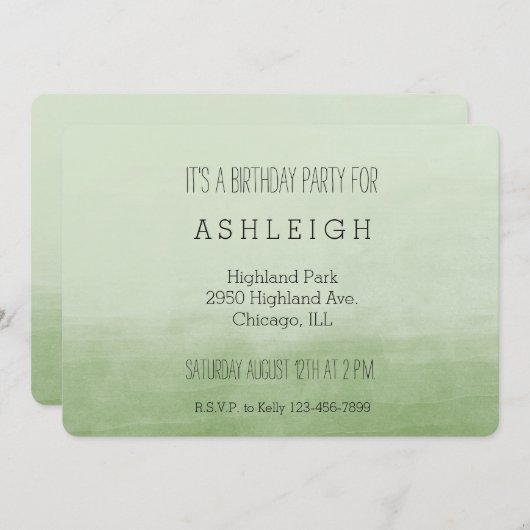 Groene Ombre Watercolor verjaardag Kaart (Voorkant / Achterkant)