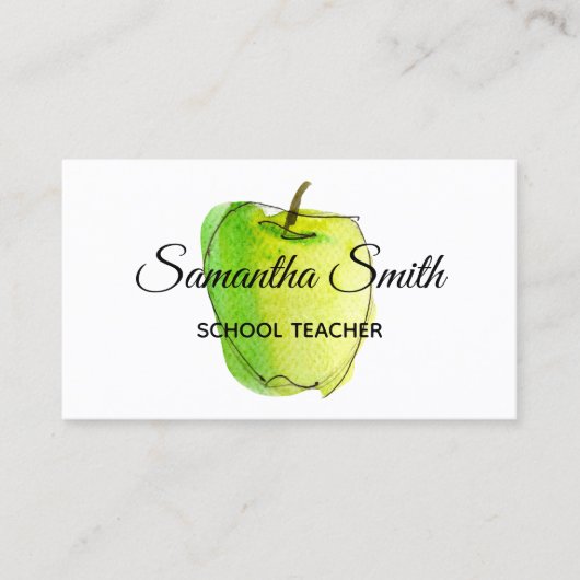 Groene Ombre Waterverf Apple School Docent Visitekaartje (Voorkant)