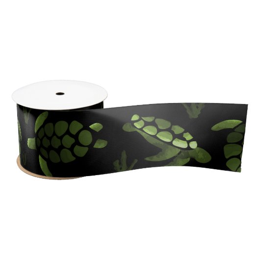 Groene Ombre Waterverf Zee Turtle Print Satijnen Lint (Spoel)