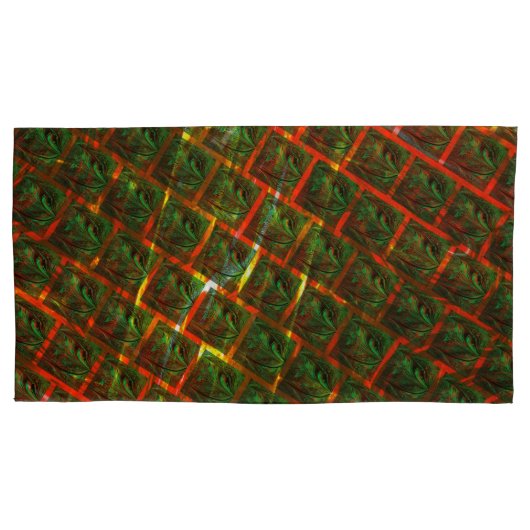 'Groene omgezette ogen', krassen of rood raster. Kussensloop (Voorkant-Links)