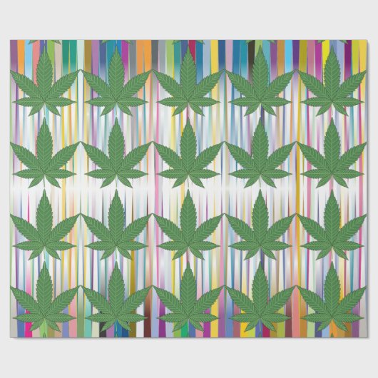 Groene onkruidbladeren op kleurrijke prismatische  cadeaupapier (Vlak)